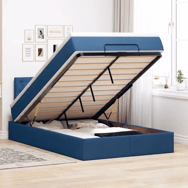 Struttura Letto Pouf con Materasso Blu 120x190 cm in Tessuto 3311614