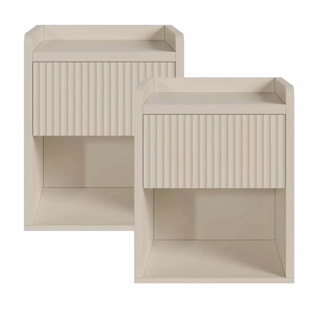 Set di 2 Comodini Nand en.casa con Cassetto e Vano Aperto, Colore Sabbia, L 55 cm x P 49 cm x H 39 cm – 2