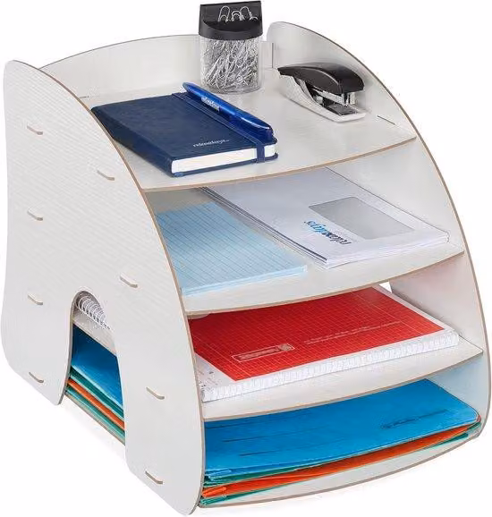 Organizzatore da scrivania per contabili, formato A4, con 4 scomparti, cestello per la raccolta di documenti, colore bianco