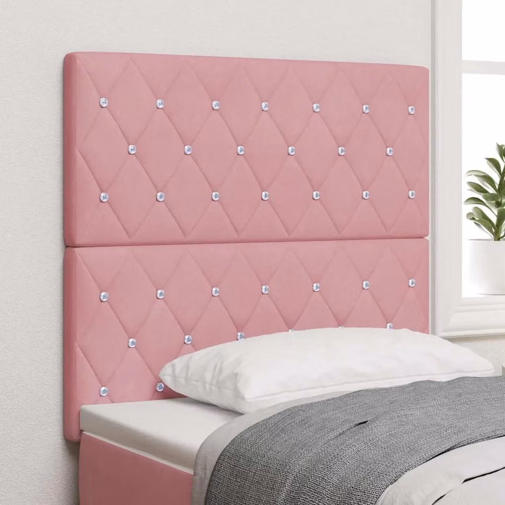 Testiera per letto vidaXL in velluto rosa con struttura in legno di pino, Larghezza: 100 cm