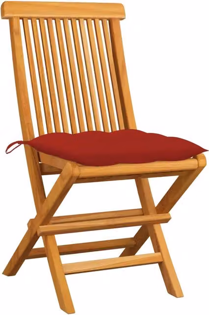 Sedie da Giardino con Cuscini Rossi 2 pz | Sedie da Esterno in Massello di Teak