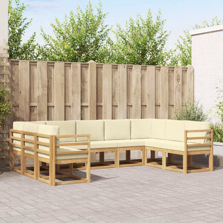Set di divani da esterno a forma di U vidaXL in legno di acacia con cuscini Bianco e Beige