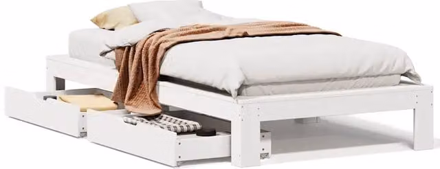 Letto singolo | Letto per adulti | Giroletto senza Materasso Bianco 100x200 cm Legno Massello Pino
