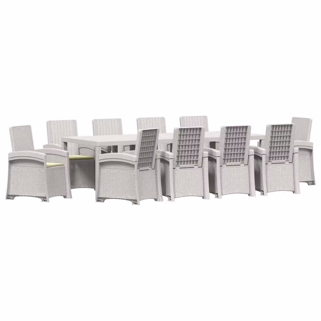 Set da pranzo da giardino moderno vidaXL in rattan sintetico bianco e beige, 11 pezzi – 2