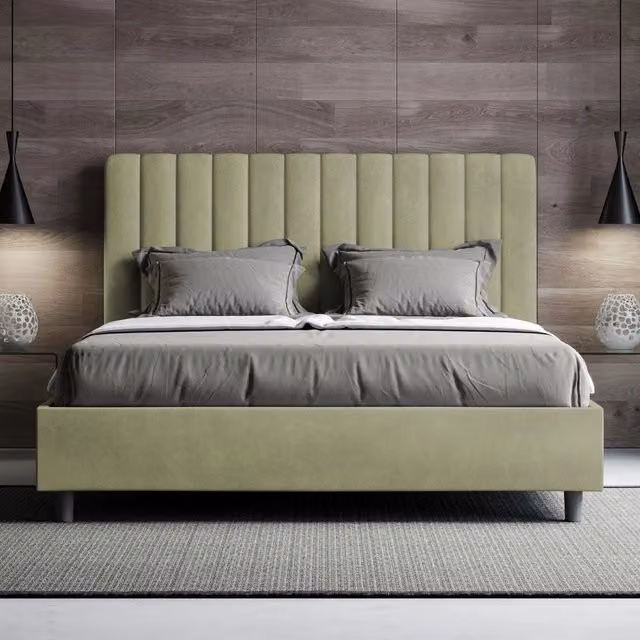 Letto matrimoniale king size con contenitore imbottito Agueda ityhome in microfibra verde L: 170 cm x P: 210 cm