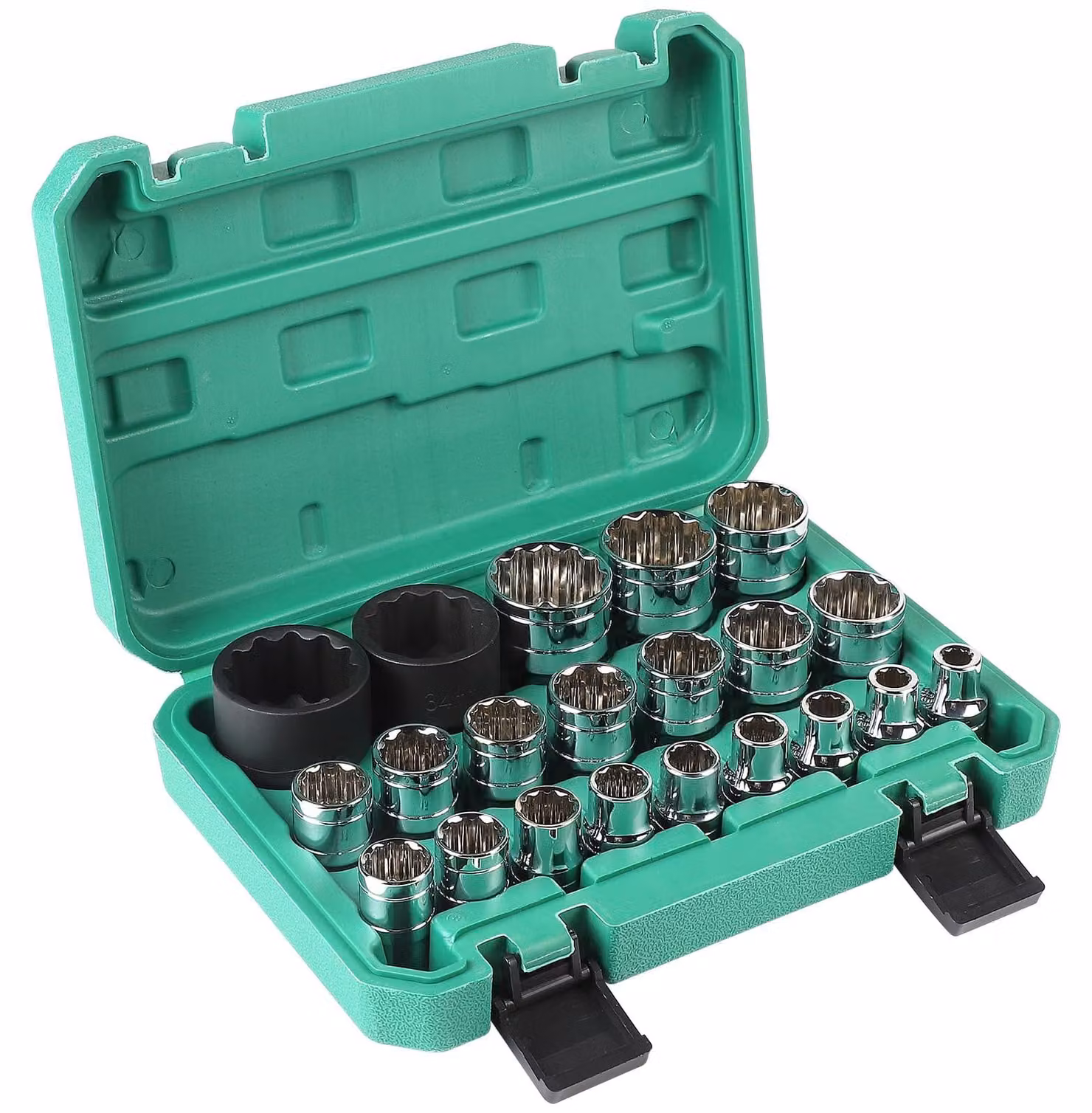 Set di chiavi a bussola esagonali, 21 pezzi, 1/2", da 8 a 36 mm, con custodia, per lavori di avvitatura