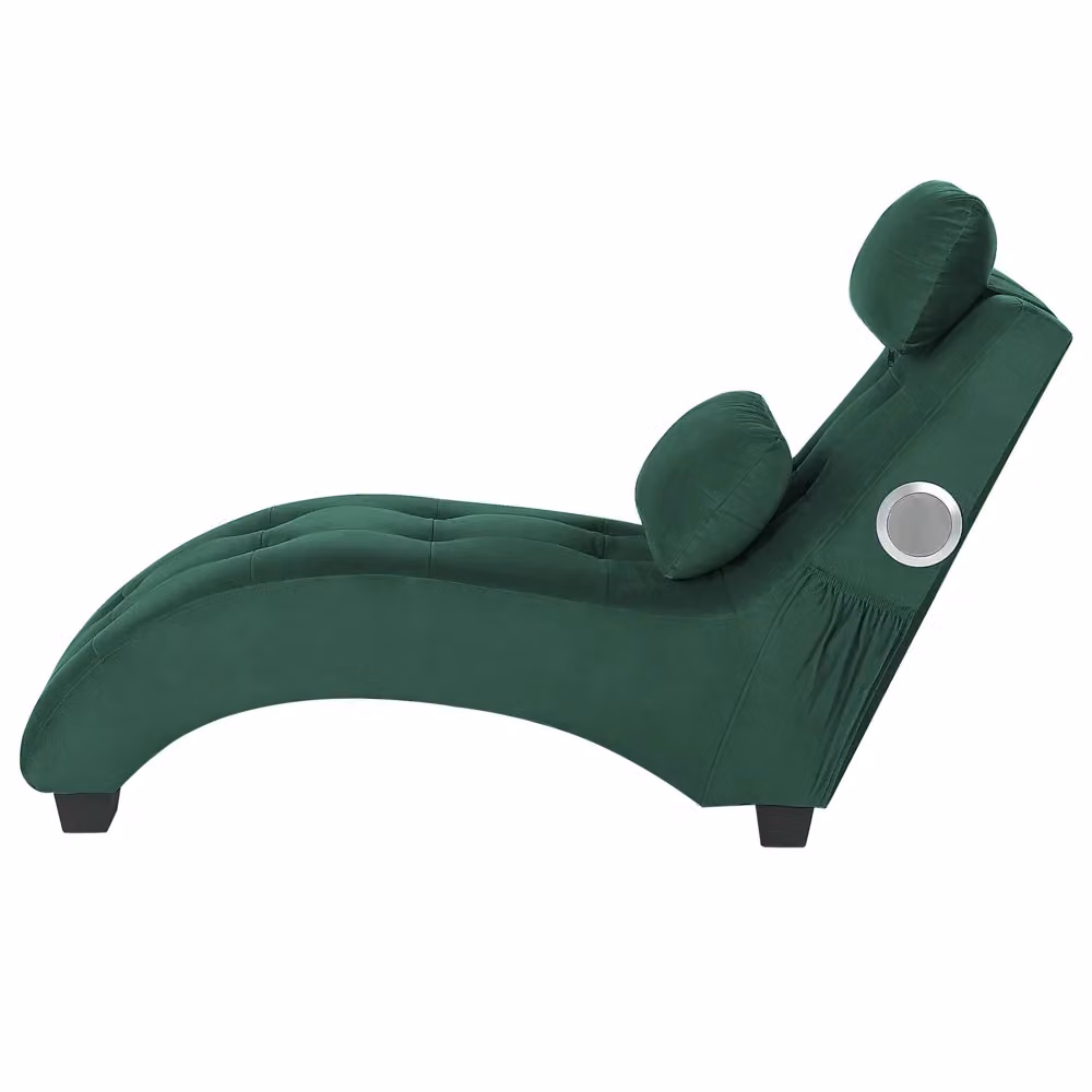 Chaise longue BELIANI in velluto verde smeraldo con altoparlante Bluetooth e caricabatterie USB, design moderno curvo L: 157 cm, P: 82 cm, H: 66 cm – 2