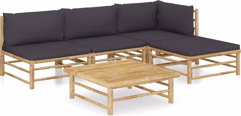Maison Exclusive - Set da giardino da 5 pezzi con cuscini in bambù grigio scuro