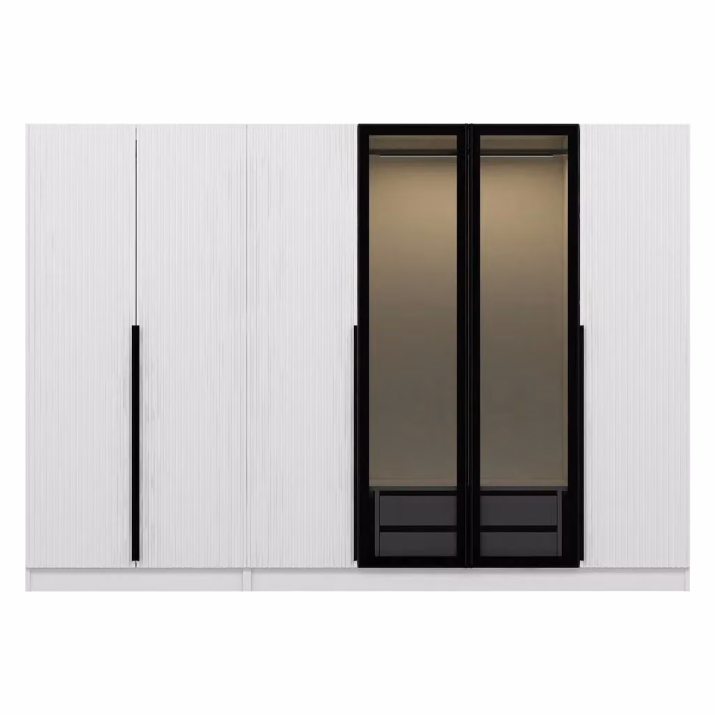 Armadio da camera da letto moderno DMORA con ante a battente, bianco opaco, L: 270 cm, H: 210 cm – 2