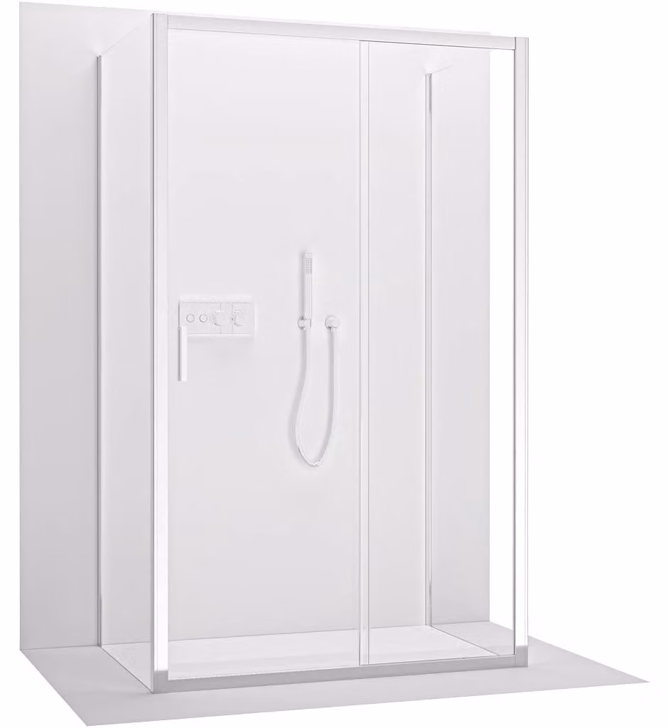 Cabina doccia angolare Varone LINE U L/P - vetro da 6 mm - cromato, vetro trasparente - 90x80x195 cm - scorrevole