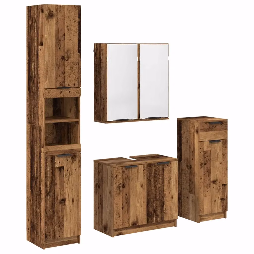 Set di mobili da bagno moderno vidaXL in legno marrone con base lavabo, pensile con specchio e armadietto a muro – 2