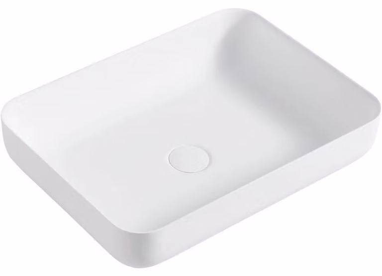 CERANO - Lavabo in marmo colato Ora - da appoggio - bianco opaco - 54x36 cm