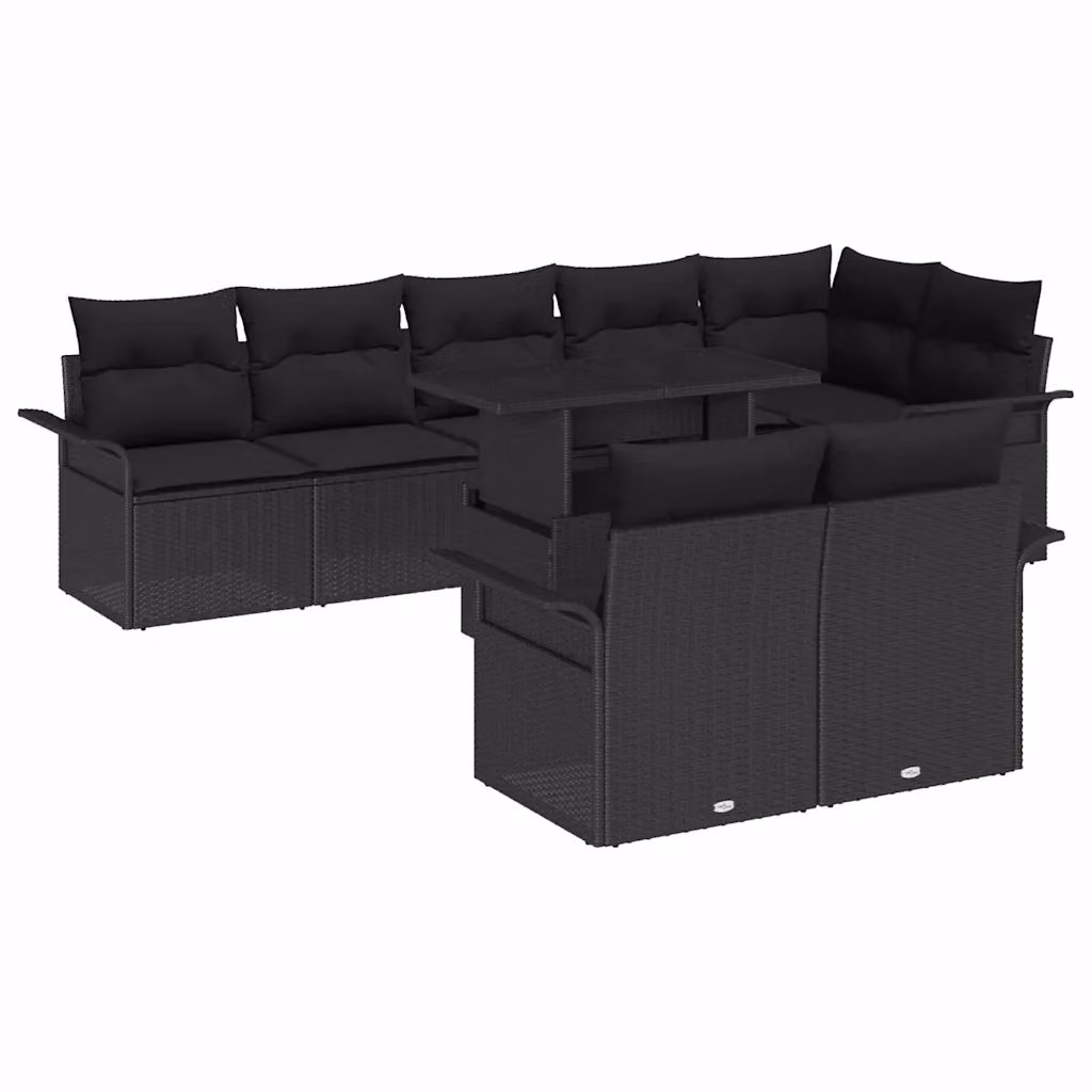 Set Divano da Giardino vidaXL 9 Pezzi Nero con Cuscini e Tavolino in Metallo e Rattan – 1