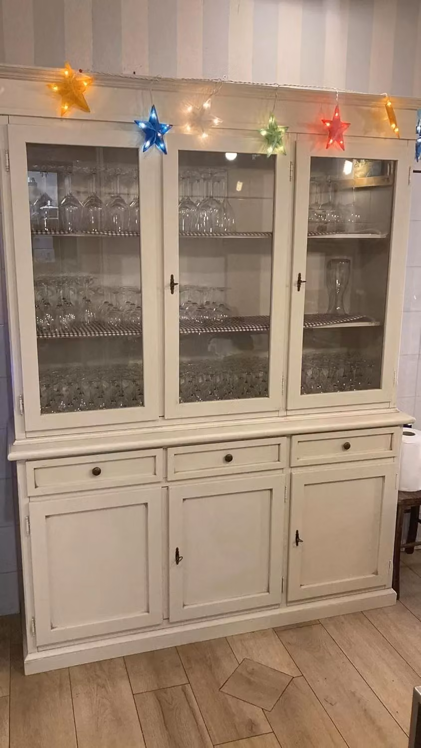 Cristalliera Shabby Chic in Legno di Pino con Ante in Vetro Mobili 2G L: 156 cm, P: 42 cm, H: 205 cm – 3