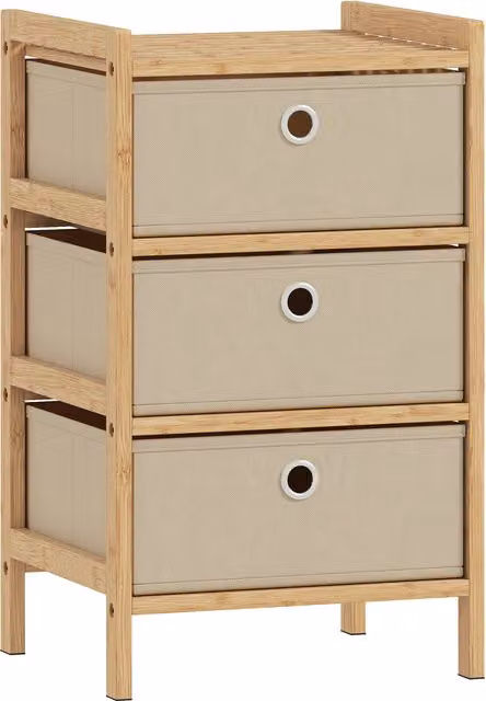 Cassettiera HOMCOM con 3 cassetti in tessuto e struttura in bambù, colore crema e naturale
