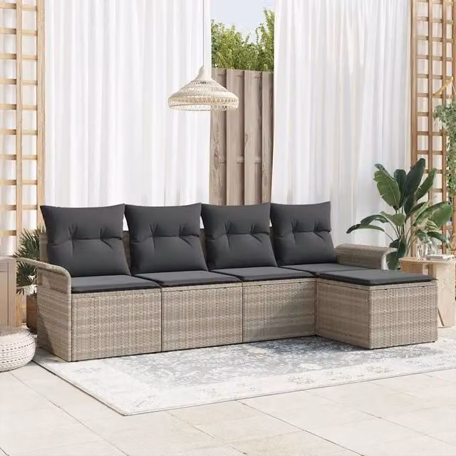 Divano da esterno 5 pz Grigio chiaro polyrattan 3345322