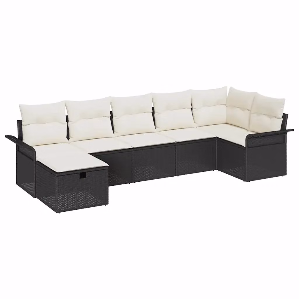 Set Divano da Giardino vidaXL 7 Pezzi in Poly Rattan con Cuscini Beige e Nero – 2