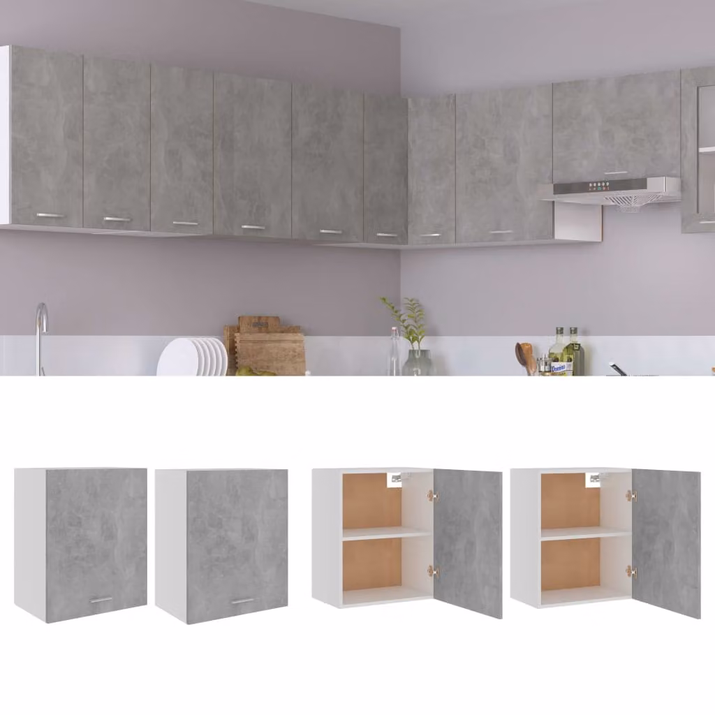 Set di 2 armadi sospesi da cucina vidaXL Lyon in stile moderno, colore grigio cemento, L 50 cm x P 31 cm x H 60 cm