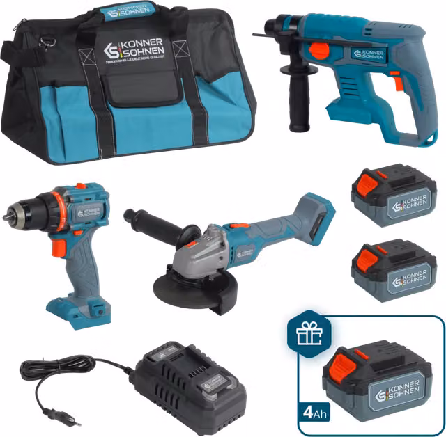 Kit 3-in-1 Senza Fili KS RHAGD 20V SET 3 PLUS Blu con Batteria Ricaricabile