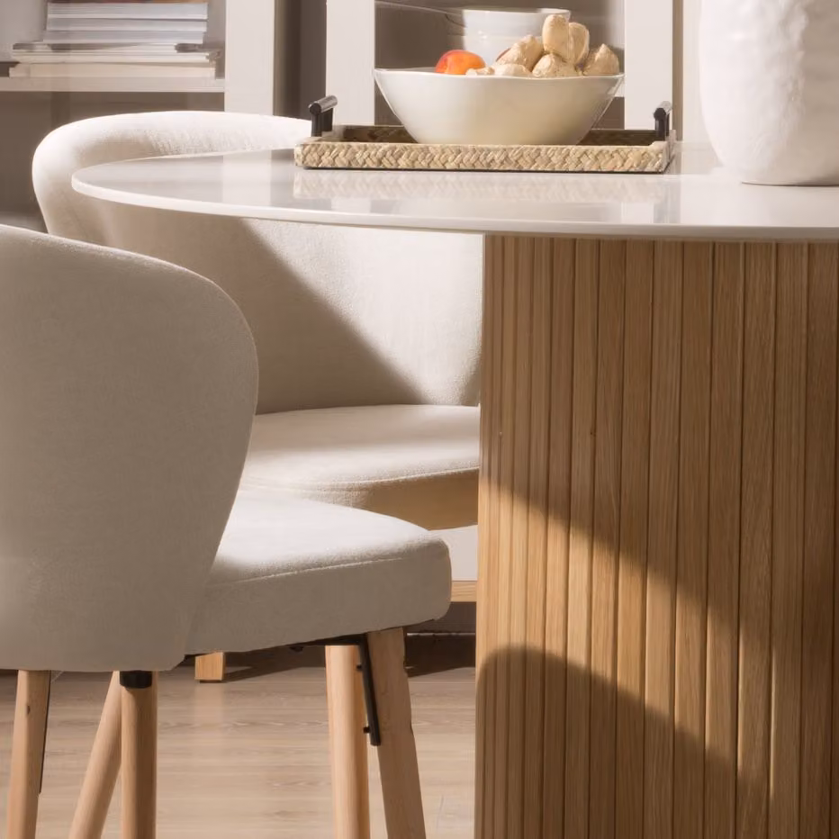 Tavolo da pranzo rotondo Banak in legno di rovere beige e bianco, Diametro: 120 cm – 2