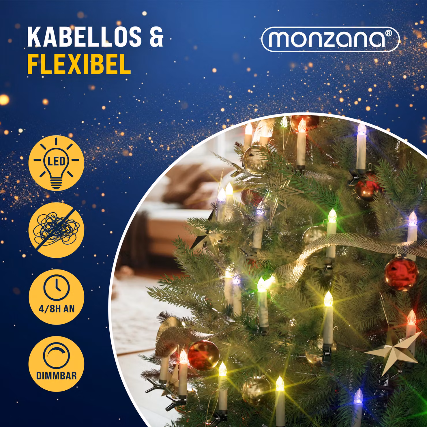 Set di 30 candele LED multicolore monzana® per albero di Natale con effetto flicker, timer e telecomando, incluse batterie – 3