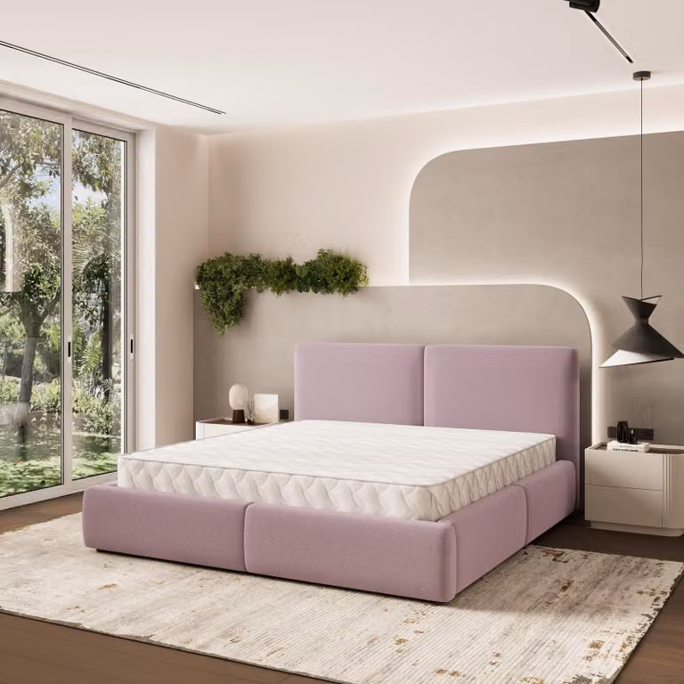 Letto imbottito Masseno FELURO 140x200 cm, letto imbottito con cassetti - Rosa, SORO 61