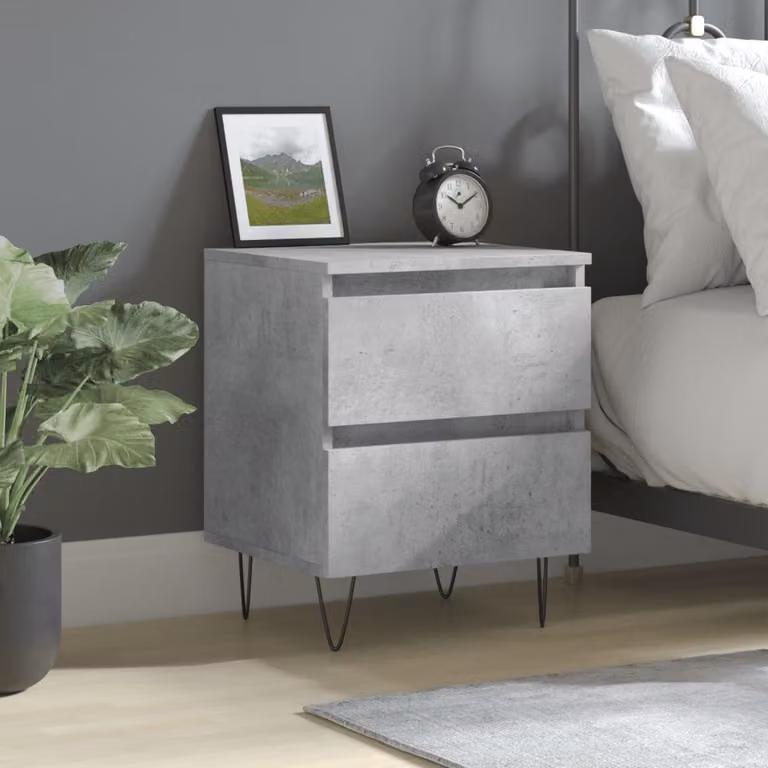 Comodino moderno da parete vidaXL in legno e metallo, colore grigio, L 40 cm x P 35 cm x H 50 cm