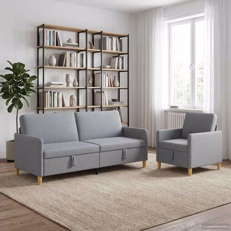 Set di 2 Divani Moderni vidaXL con Contenitore e Seduta Sollevabile in Tessuto Grigio