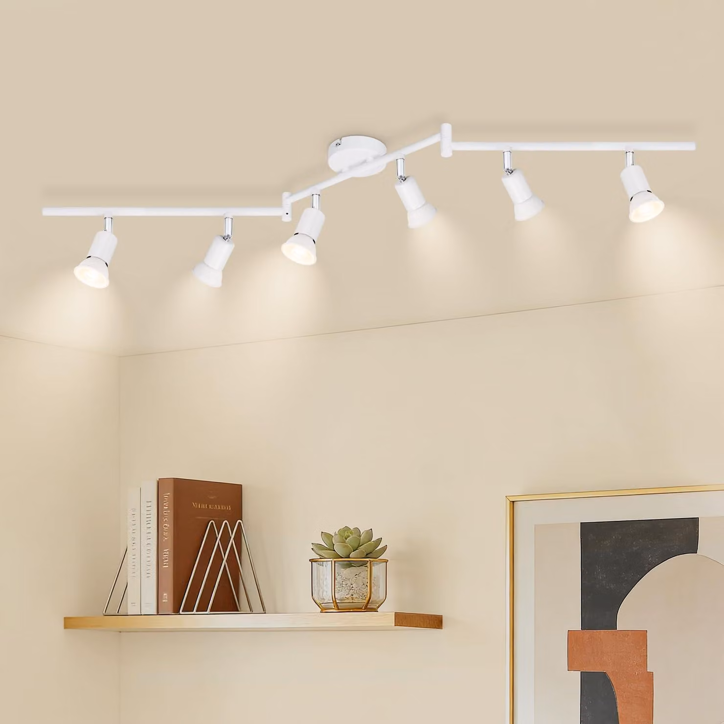 Lampada a soffitto a LED, 6 faretti, bianca, attacco GU10, orientabile