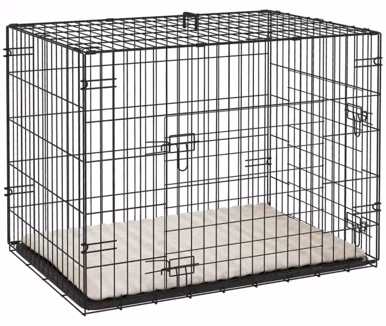 Gabbia pieghevole per cani Box per cani con 2 porte, gabbia da trasporto con vaschetta estraibile Cuscino 75 x 48,5 x 53 cm Nero