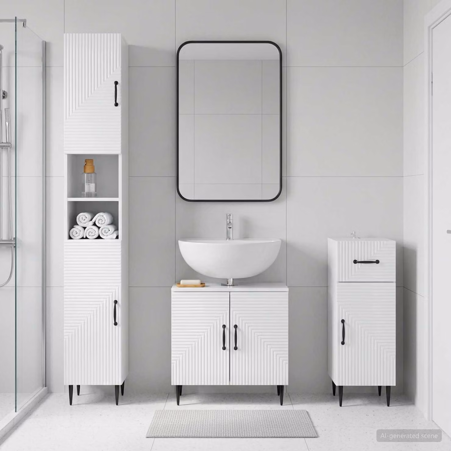 Set di armadietti da bagno moderni vidaXL HAARLEM in 3 pezzi, Bianco Lucido, L/P/H: 120 x 47,88 x 190 cm