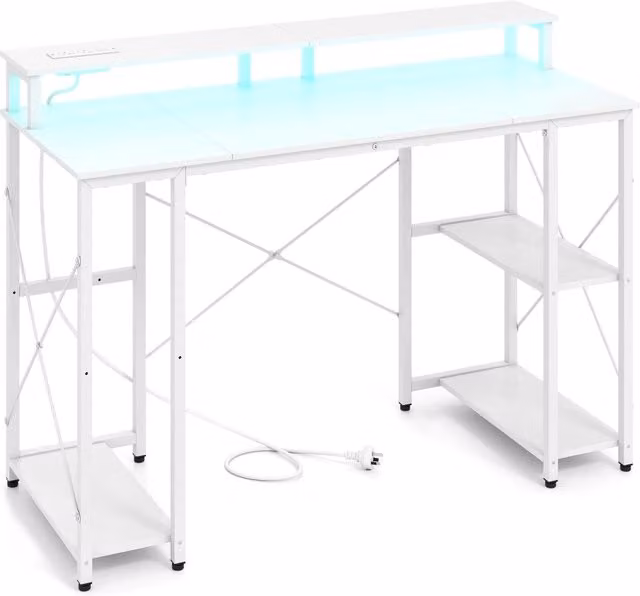 Scrivania da gaming e studio DESIGN IN con stazione di ricarica e luci, tavolo in legno e metallo bianco L: 120 cm, P: 60 cm, H: 75 cm