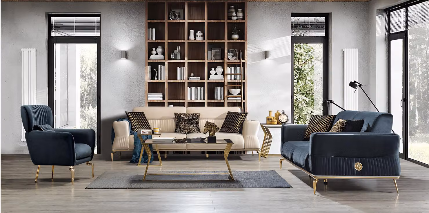 Luxuriöse Wohnzimmer Polstergarnitur Designer Stoffsofas Sessel