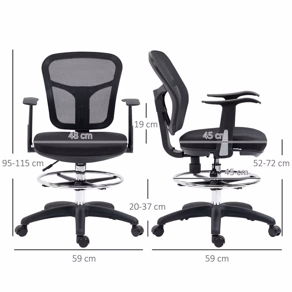 Sedia da ufficio ergonomica WISHDOR nera in tessuto con braccioli, ruote e base girevole 360 gradi, H 115 x L 59 x P 59 cm – 2