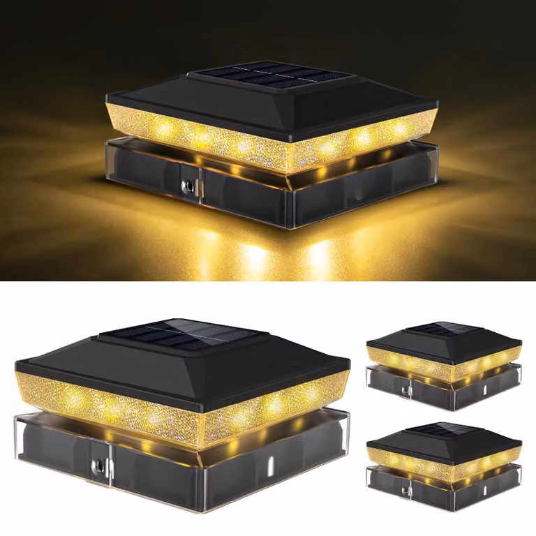 Set di 3 cappucci per pali solari, dimensioni 4x4/3,5x3,5 cm, impermeabili, per uso esterno