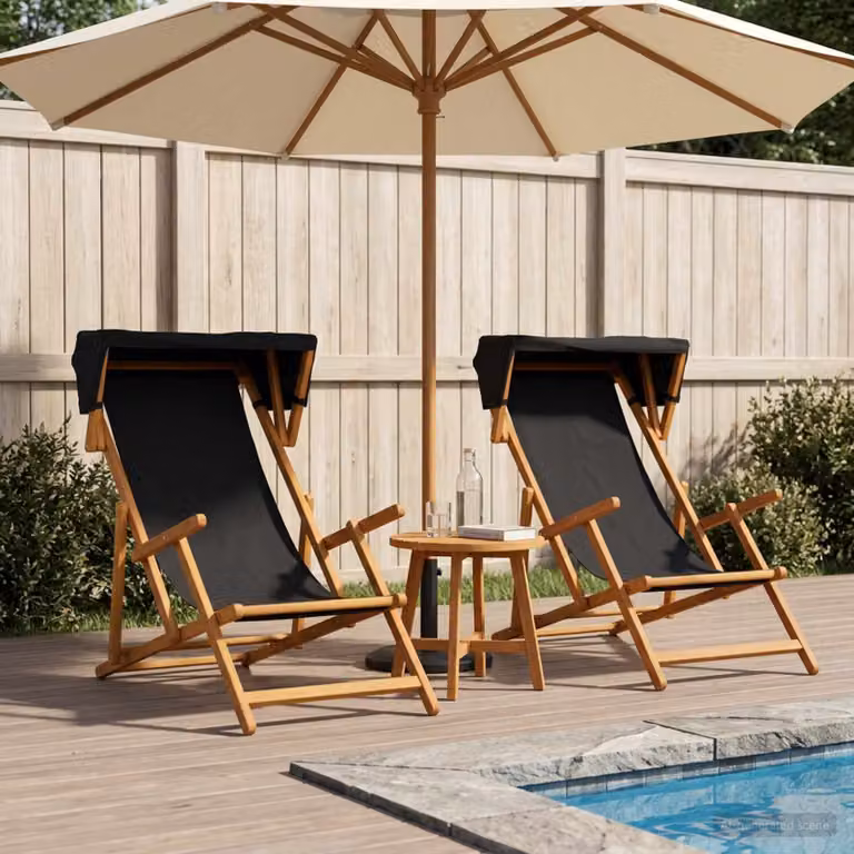Set di 2 lettini da giardino vidaXL in legno di eucalipto massello oliato, colore nero, con poggiatesta regolabile