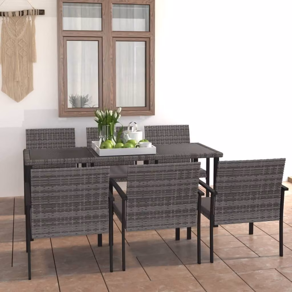 The Living Store 7 pezzi. Set da pranzo da giardino Poly Rattan Grigio