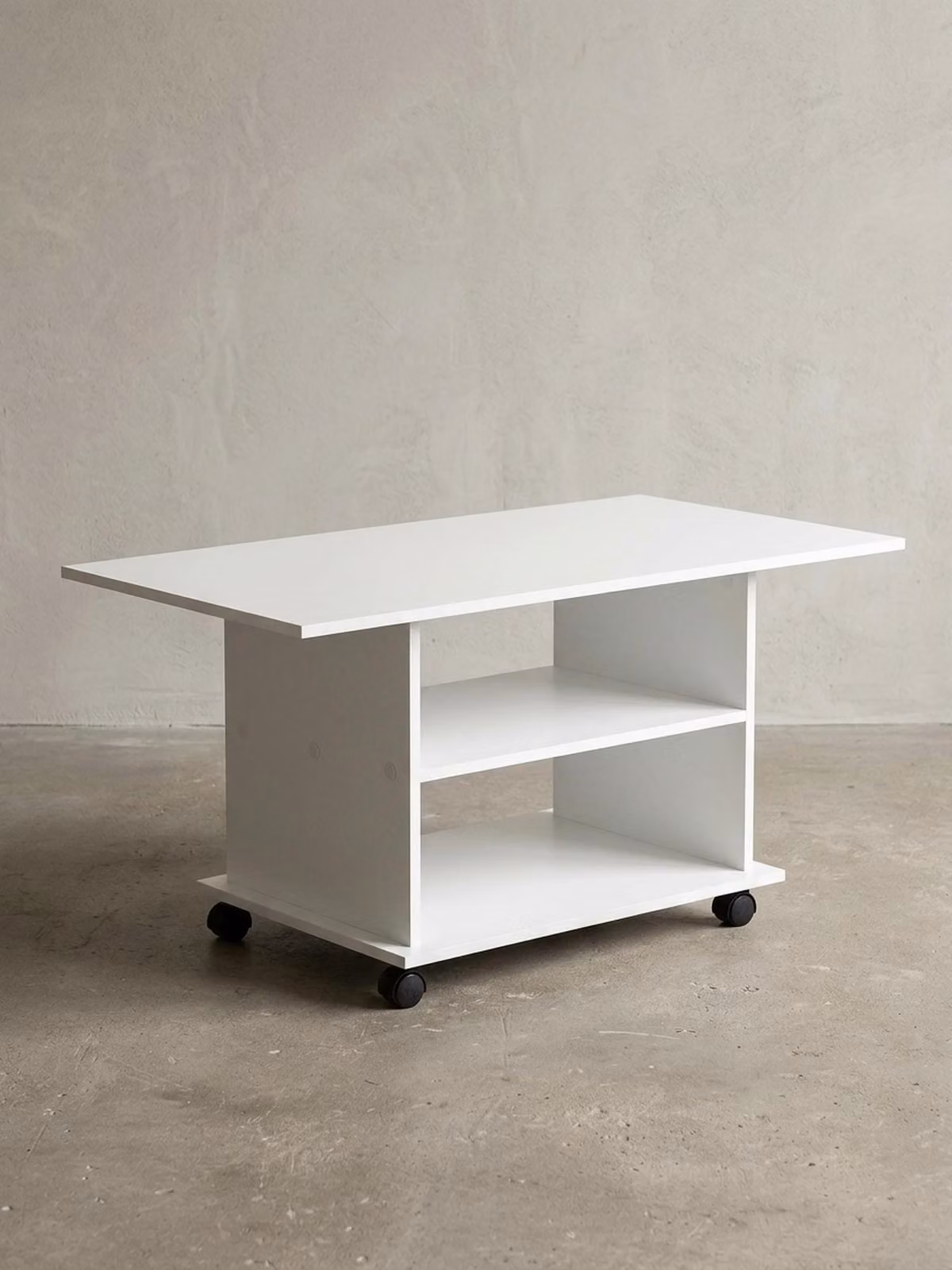 Tavolino design WL5.738 95 x 51 x 54,5 cm Bianco Girevole con rotelle, tavolino da salotto, tavolino da divano, tavolino da salotto in legno, tavolino da caffè con spazio contenitivo