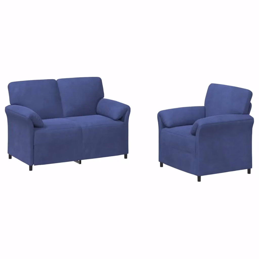 Set di 2 divani moderni vidaXL in velluto blu con struttura in metallo e cuscini inclusi – 2