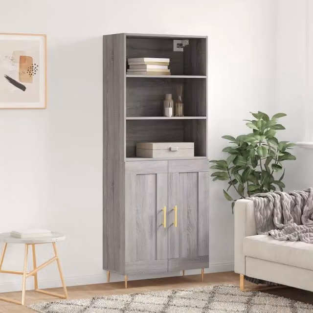 Credenza moderna vidaXL in legno e metallo, Grigio, L: 69,5 cm, P: 34 cm, H: 180 cm – 1