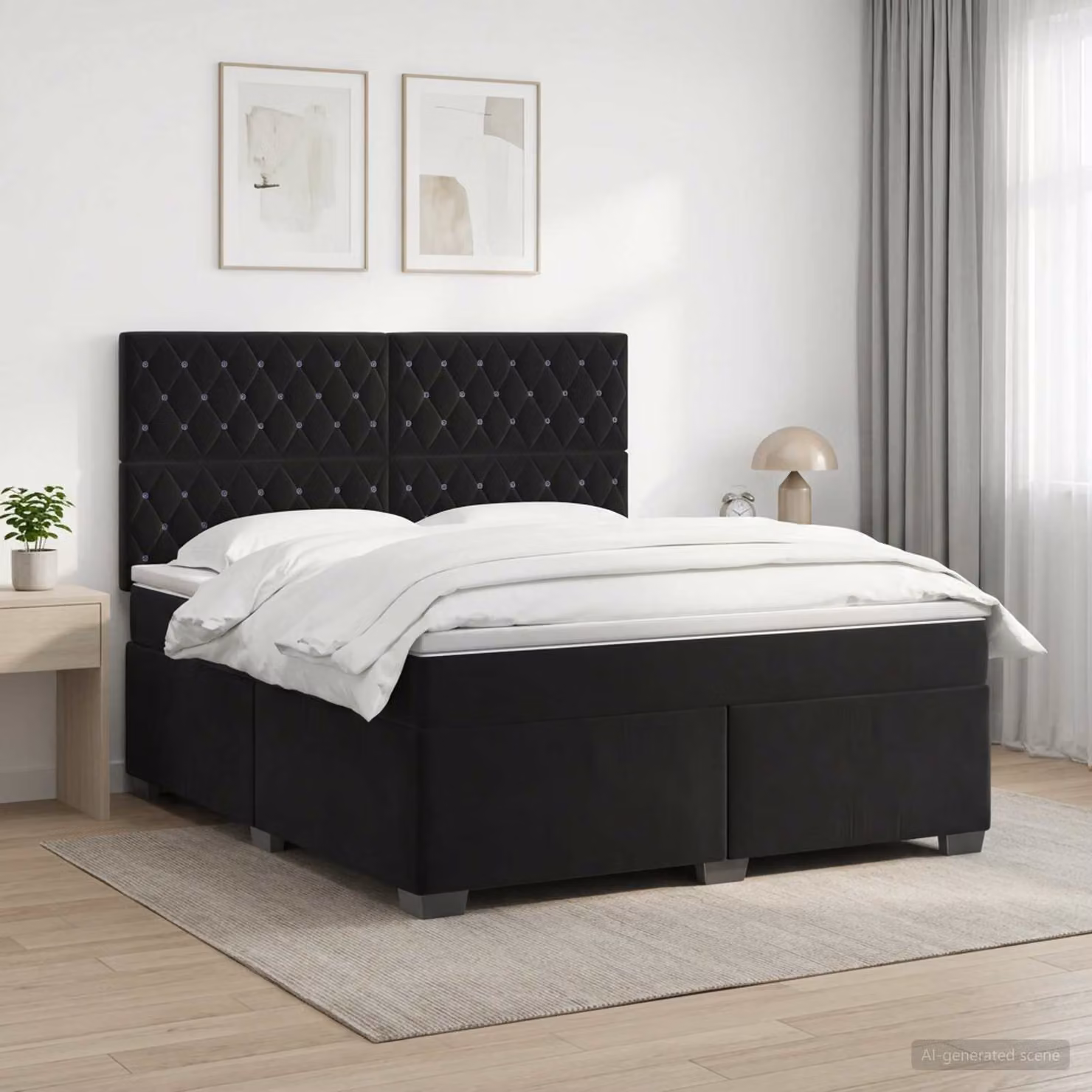 Letto box spring vidaXL con materasso in velluto nero L 140 x P 200 cm