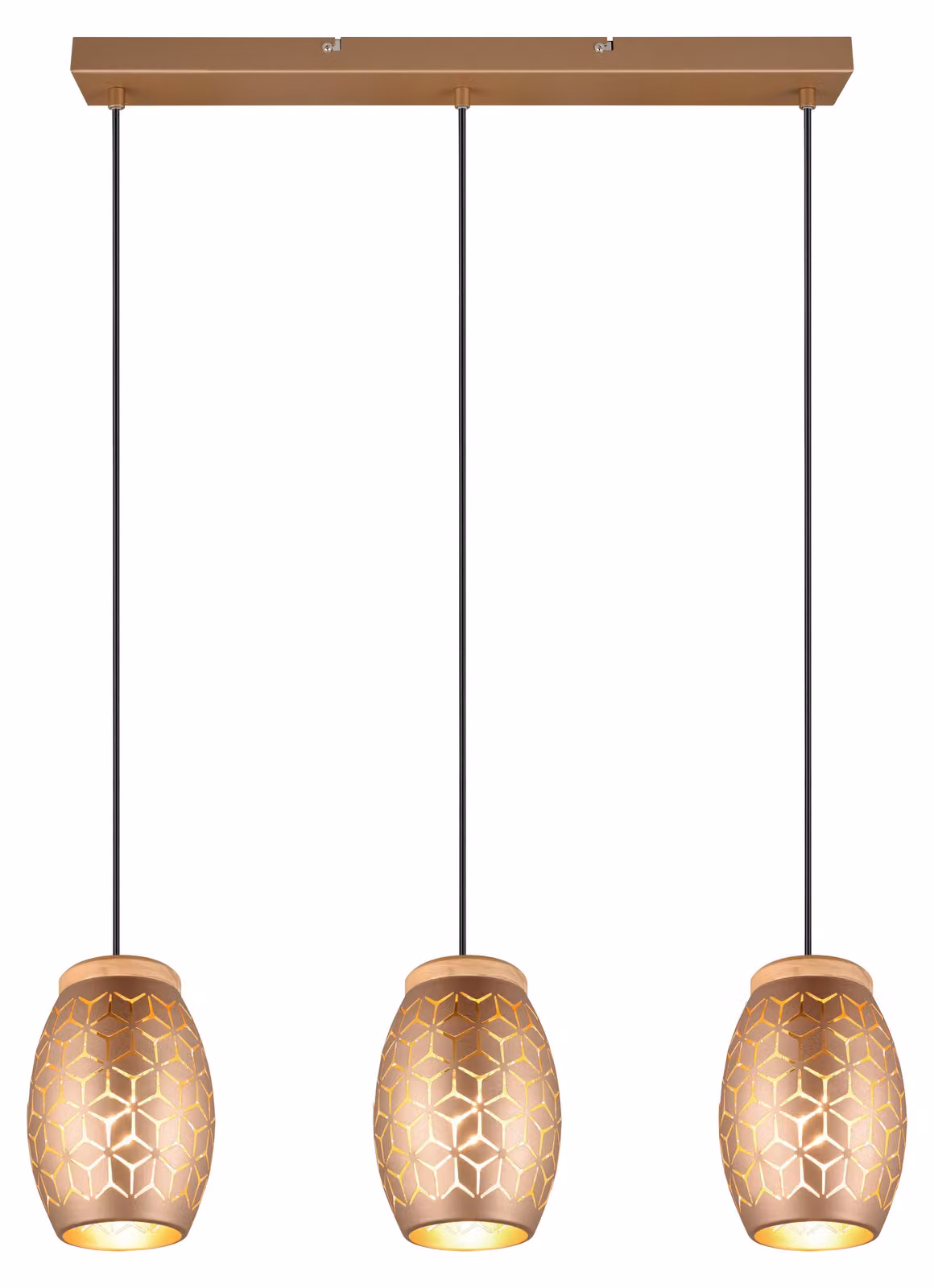 Lampada a sospensione BIDAR marrone - tonalità di marrone, 3xE27x28W, metallo, dimensioni: 150x71x15 cm, IP20, RL