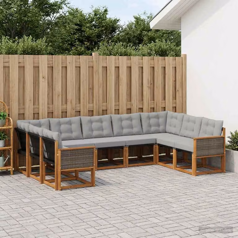 Set di divani da esterno vidaXL 9 pz in legno di acacia con cuscini beige e grigio chiaro