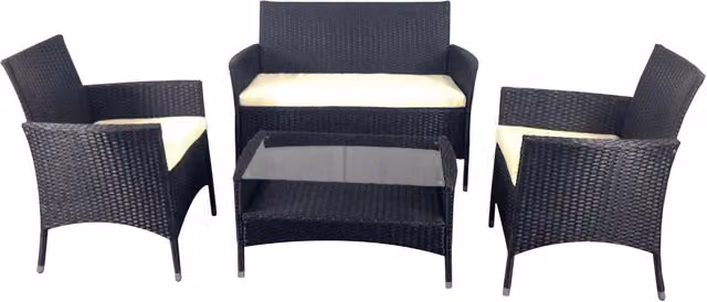Set da Giardino Divano Poltrone e Tavolino in Polyrattan Morel Capri Nero
