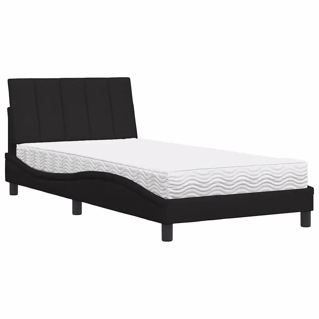 Letto moderno vidaXL con materasso Hanko in tessuto nero e bianco, L/P: 100 x 200 cm – 2