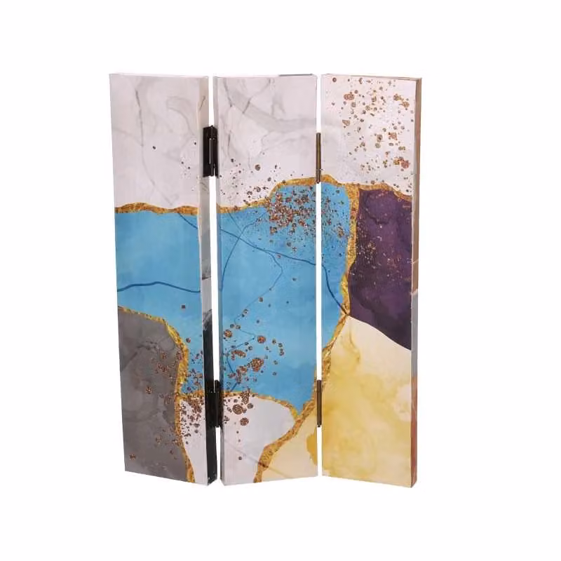 Paravento VACCHETTI a 3 ante con stampa effetto marmo multicolor, design moderno e astratto, L: 120,6 cm, P: 2,5 cm, H: 180 cm – 2