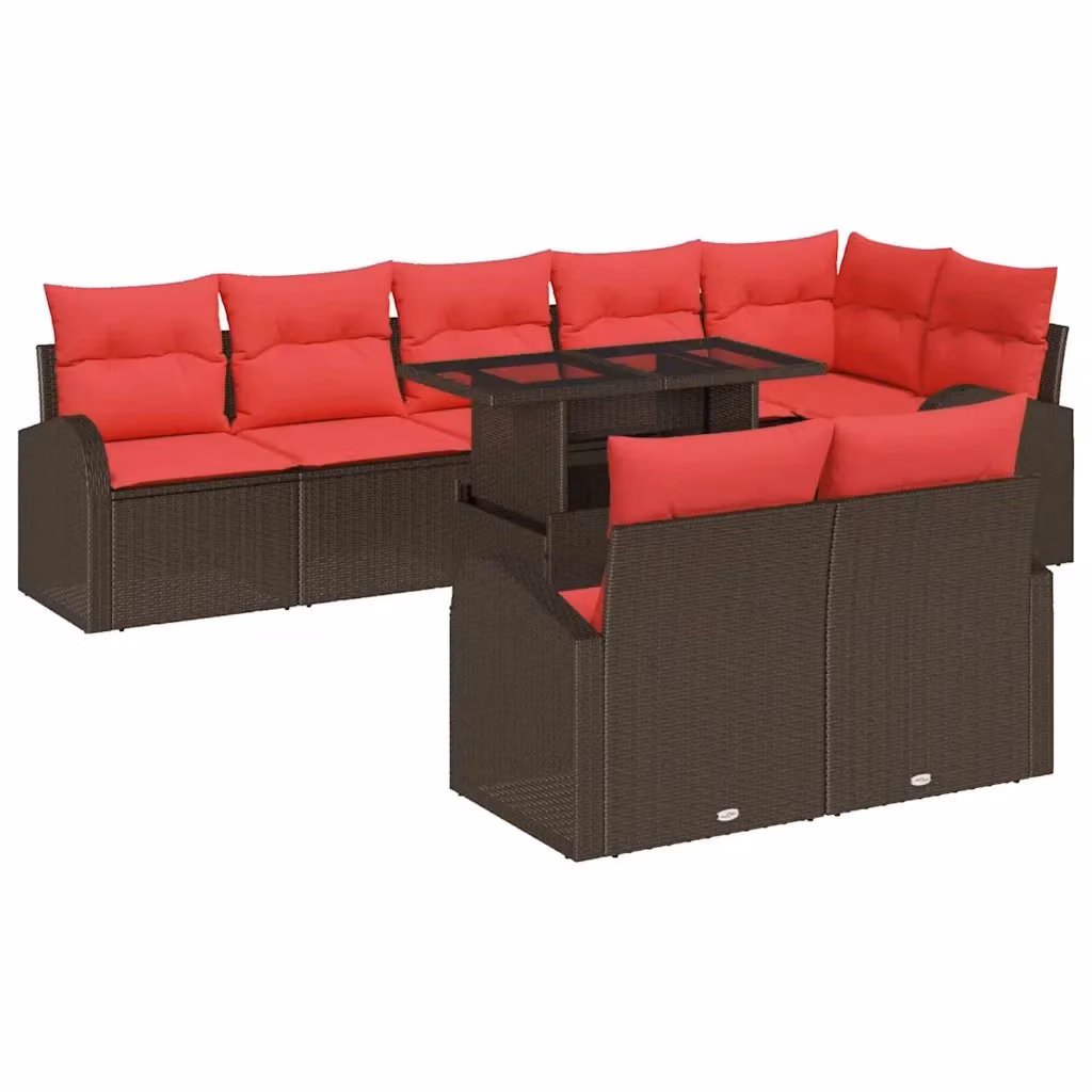 Set Divano da Giardino a Forma di U con Tavolino da Caffè vidaXL, 9 Pezzi, Polyrattan Marrone con Cuscini Inclusi e Struttura in Acciaio Verniciato a Polvere – 2