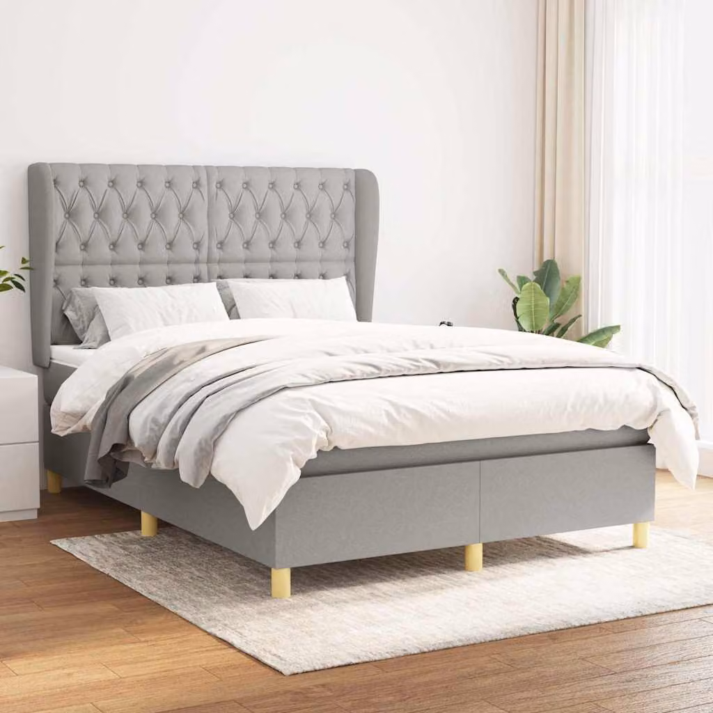 Giroletto a Molle con Materasso vidaXL in Tessuto Grigio Chiaro e Bianco L/P/H: 200 x 140 x 128 cm