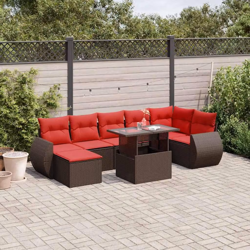 Maison Exclusive - Set di 8 pezzi per giardino con cuscini, marrone, polyrattan