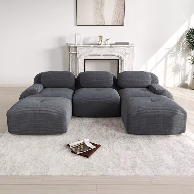 Divano modulare ¨C Minimal ¨C grigio, tessuto corda premium, braccioli extra larghi, imbottito 32D, senza montaggio